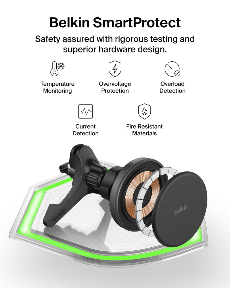 Belkin Qi2 15W Magnetic Wireless Vent Mount, Fast Charging Car Charger | MagSafe Compatible, iPhone 15/16/17, Samsung Galaxy S26, AirPods, iPads, MacBook, Chromebook, Car Phone Charger