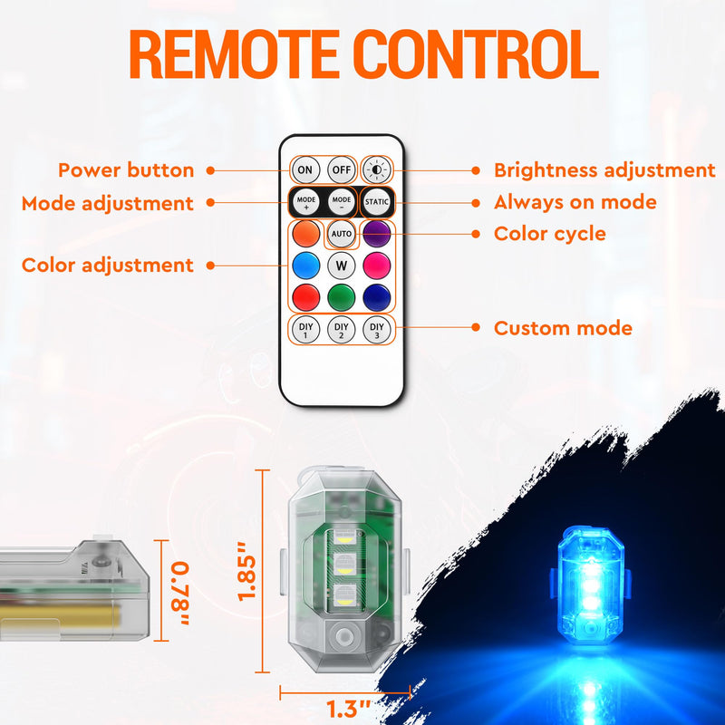 Wireless LED Strobe Lights with Remote Control, High Brightness 8 Colors Anti-Collision Lights Waterproof Emergency Warning Lights for Car Motorcycle Drone Aircraft Bike (8 Pcs) 8pcs