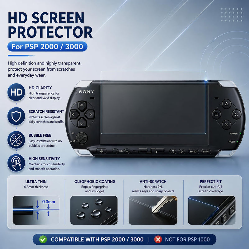 7-in-1 Accessories Kit for PlayStation Portable 2000/3000-Black Carrying Case with Screen Protector, crystal protective cover ,2 joystick caps, charging Cable & wristband hanging rope