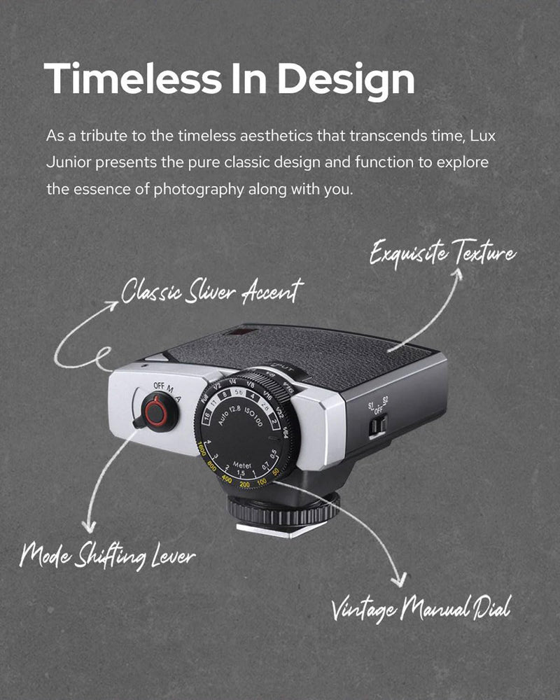 Godox Lux Junior Retro Camera Flash with Diffuser, Speedlite GN12 6000K±200K CCT, Automatic and Manual Modes 1/1-1/64 Flash Power, 28mm Focal Length for Canon Nikon Sony Fuji Olympus Hot Shoe Cameras Grey
