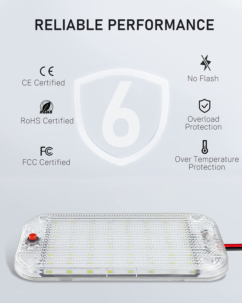 Dome Light for RV Interior, 48LED 800LM Ultra Bright 12 Volt LED White Lights, RV Ceiling Light with Switch Control, Ideal for Car Van Truck Camper Lorry Motorhome Boat(4 Pack) 48LED-4 PACK