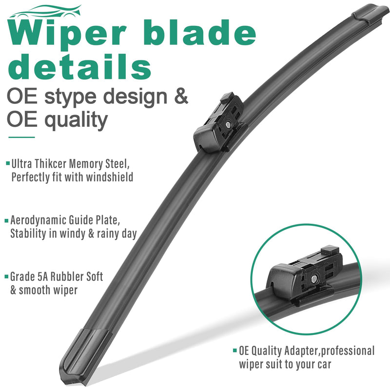 26" 19" Windshield Wiper Blades Replacement for Tesla Model Y 2020-2023 Model 3 2017-2023 Premium All Weather Wiper Blade -OEM Quality(2 of Set) 26"+19" A Top Lock