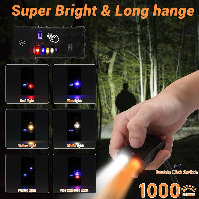 iToncs LED Small Powerful EDC Flashlight with 365nm UV Light,13 Mode,USB C Rechargeable Mini Pocket Keychain Flash Light with Clip,IP67,Magnetic,Lanyard,Buzzer,Arc Lighter for Camping Gear,4 PCS 4 Pack