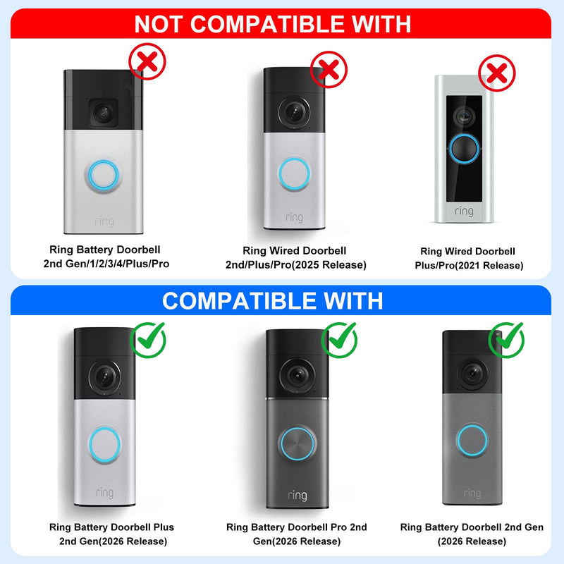 Anti-Theft Door Mount for Ring Battery Doorbell/ Plus/ Pro 2nd(2026 Release), Adjustable Mounting Bracket Camera Holder for Ring Doorbell Pro, No Drill Doorbell Mount for Apartment, Rentals, Home