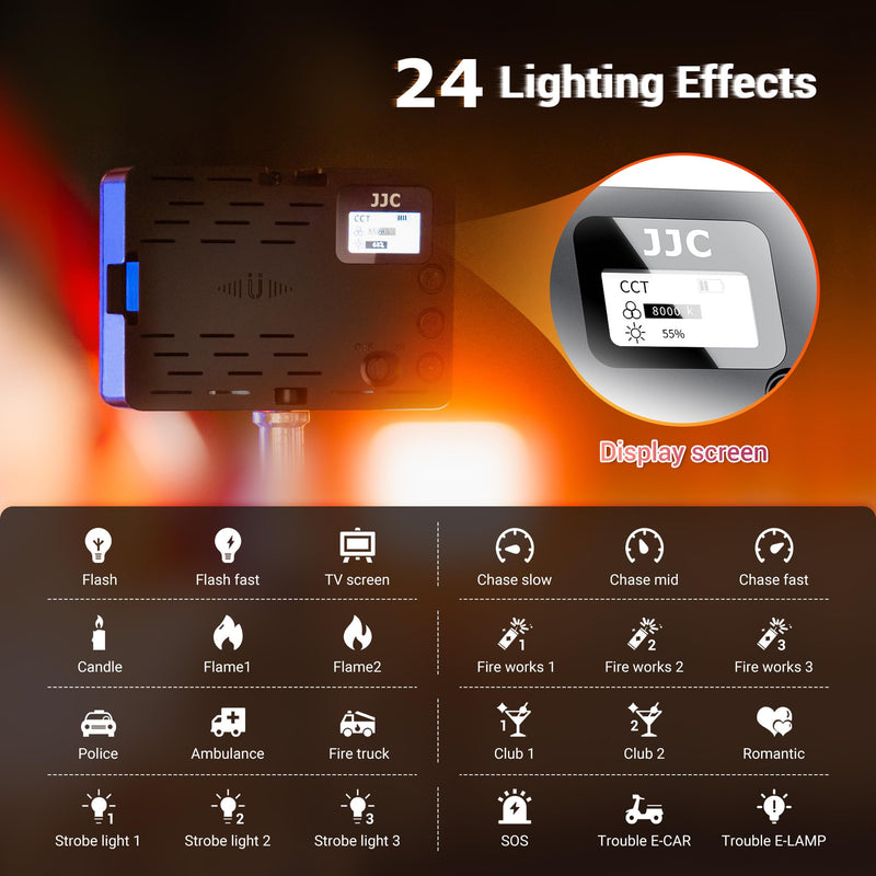 JJC RGB Video Light, 360°Full Color 24 Effects 2600mAh Rechargeable 2500-8500K Magnetic LED Camera Light, 1/4" Screw Mount Cold Shoe Light, Portable Light for Photography Video Streaming