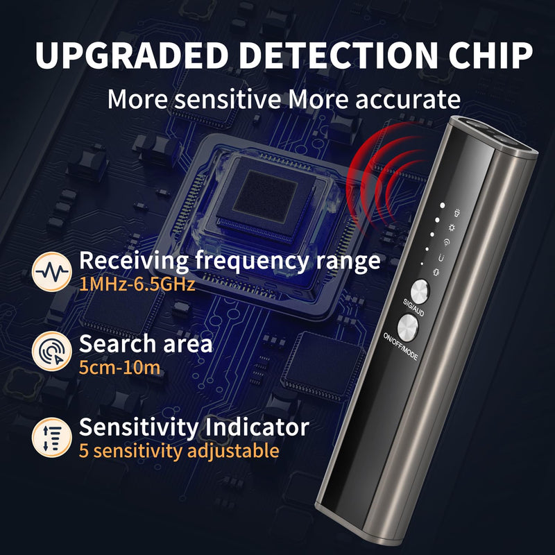 KT-02 Hidden Camera Detector, 2025 New, 4 Modes to Detect Spy Cameras, Bugs, GPS Trackers, with Flashlight, Audible Alarm/Beeping Mode, for Hotels, Cars, Offices, KT-02-B