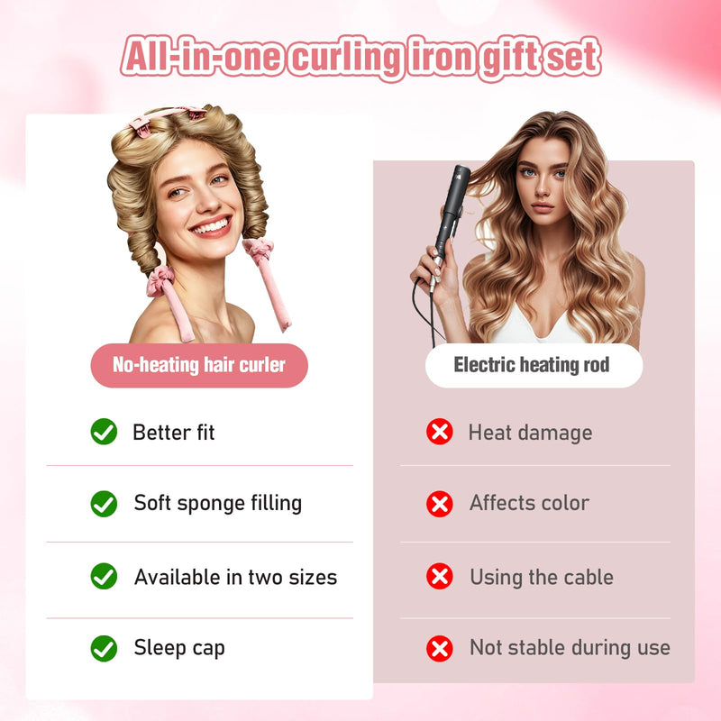 Overnight Hair Rollers, Pack of 11 Heatless Curls Band, Curlers Curls Without Heat with Non-Slip Hair, Curler Sleep Cap, Hairpin & Scrunchies, Wave Formers Hair Band for Long Medium Length