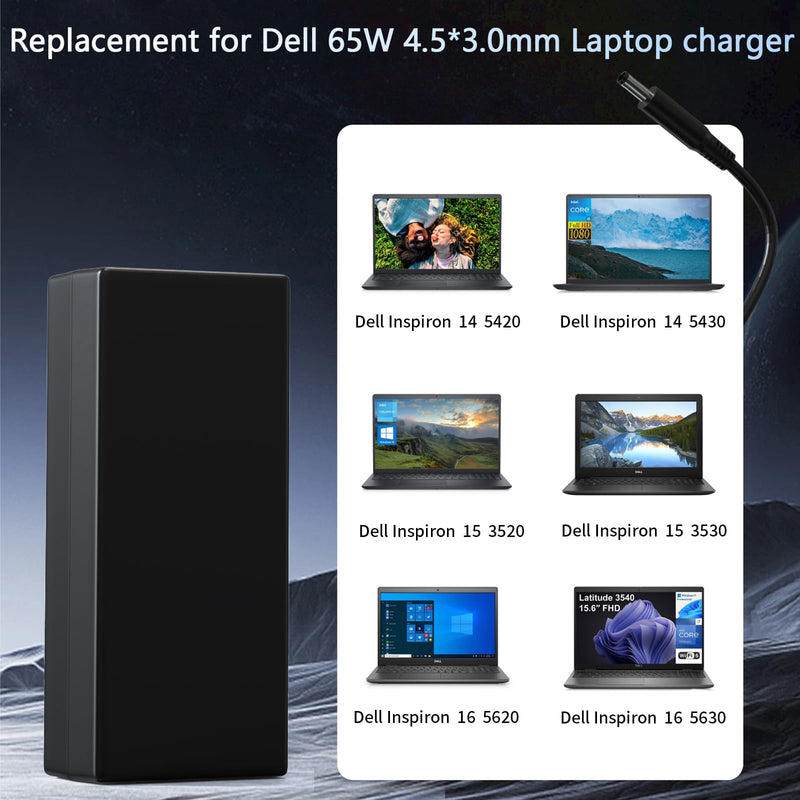 65W 4.5mm Tip Laptop Charger Compatible with Dell Inspiron 16 15 14 | For Dell Inspiron 15 3511 3520 3530 3535 3540 5559 5568 2-in-1, 16 5620 5630 5640 7640, 14 5420 5430 5490 2-in-1 AC Adapter