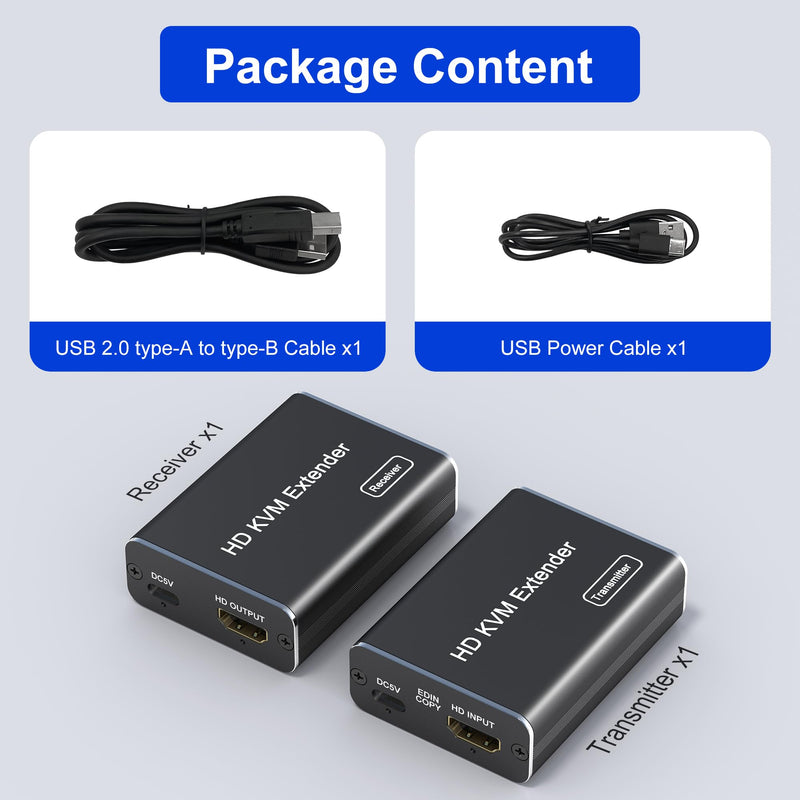 HDMI KVM USB Extender Over Cat5e/6/6a/7 up to 200ft/60M, 1080p@60Hz, 2 USB 2.0 Ports, Plug and Play, No Driver, Supports All Operating System, Keyboard and Mouse USB Over Ethernet