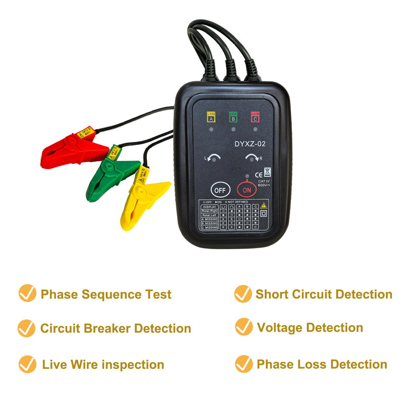 Professional Grade Non-Contact 3 Phase Sequence Tester - 70-600V AC | Phase Rotation & Live Wire Detector | Electrician Tool Kit Essential, 20" Clamps Live Wire & Circuit Break Detector