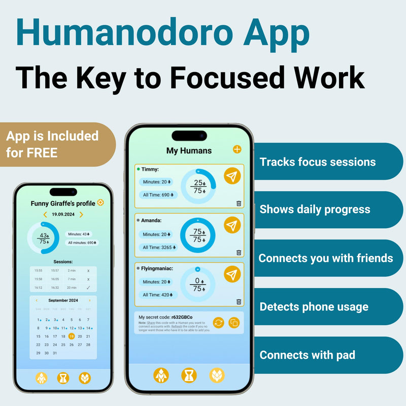 Smart Pomodoro Timer Smart Pad with Free Companion App | Boost Focus & Productivity | Minimize Digital Interruptions | Perfect for Work and Study | Made in EU