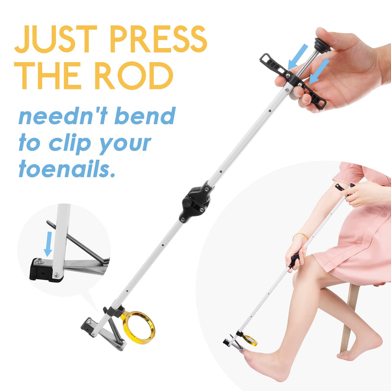 Foldable Long Handle Toenail Clippers Scissors, Easy Reach Pedicure Auxiliary Tools, Extended Nail Clippers for Seniors,Overweight, Hip and Waist Patients| Easy to Carry(with Magnifier, 32Inch) 32 Inch With Magnifier