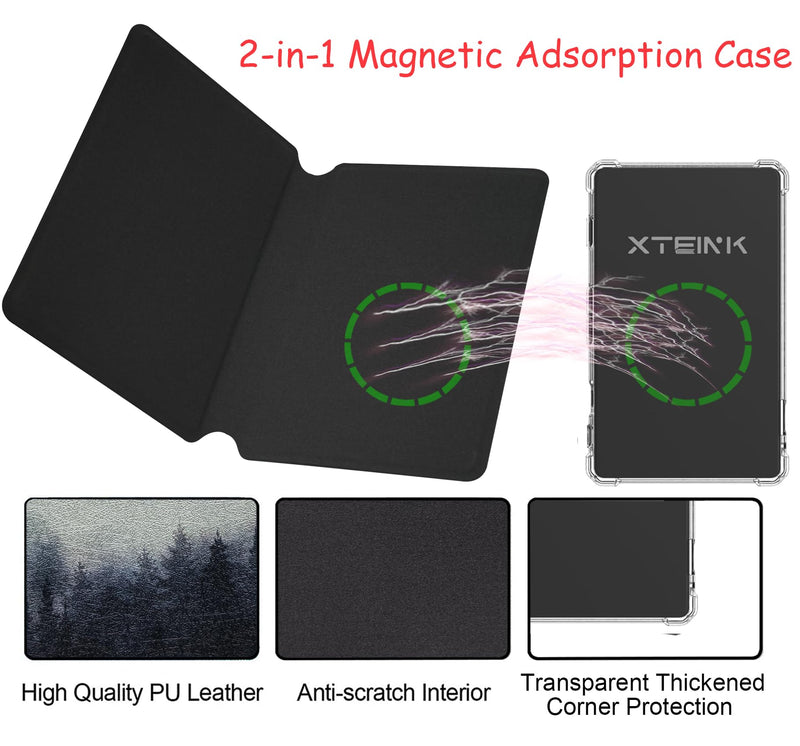 2in1 Magnetic Detachable Flip Case for 4.3'' XTEINK X4 E-Book Reader Ultra-Thin Lightweight Leather & TPU Transparent Cover with Magnetic Closure (Misty Forest) Misty Forest