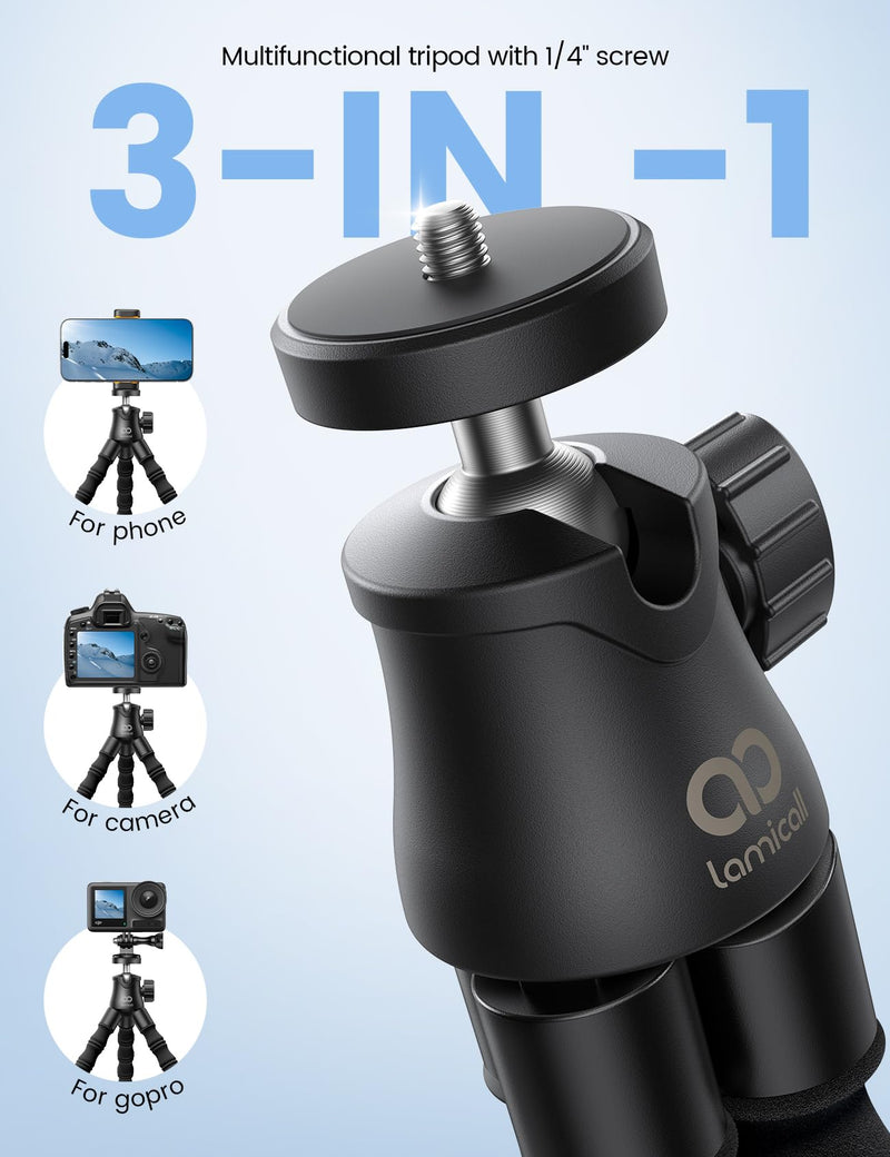 Lamicall Tripod for iPhone with Wireless Remote for iPhone Gopro Camera | Ultra-Stable, Mini Flexible Phone Stand for Recording with 1/4'' Screw, Cold Shoe for Pocket 3/4 fit Travel Content Creation 11.2inches