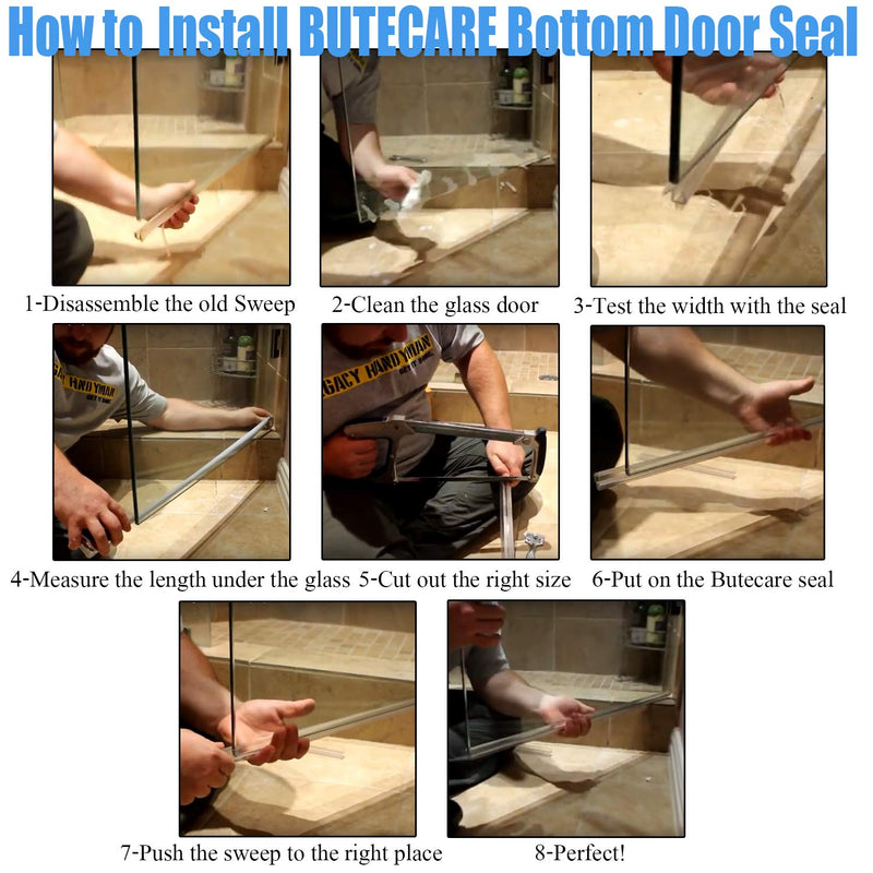 2-Pack Butecare Frameless Shower Door Bottom Seal for Glass Doors – Stop Shower Leaks and Create a Water Barrier (3/8” x 39”) Bottom sweep -3/8''