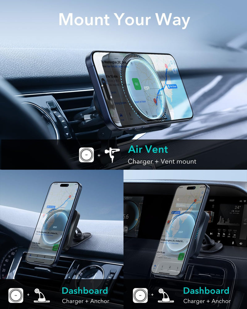 ESR for MagSafe Car Mount Charger with CryoBoost, with 36W Car Adapter | Magnetic Wireless Car Charger, for MagSafe Car Charging, for iPhone 17-12, S26/S25, Fast Phone Cooling Charging Set