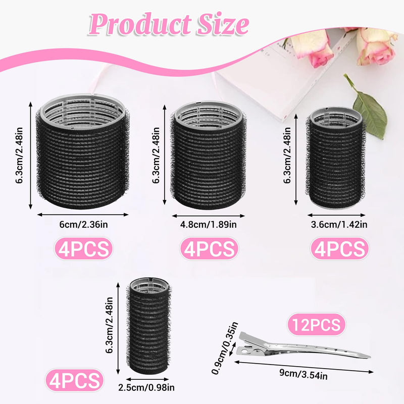 28 Pcs Self Grip Hair Rollers Set with Clips, Heatless Curlers for Short, Medium and Long Hair, Salon Hairdressing Rollers for Hair Volume, DIY Styling Tools for Women