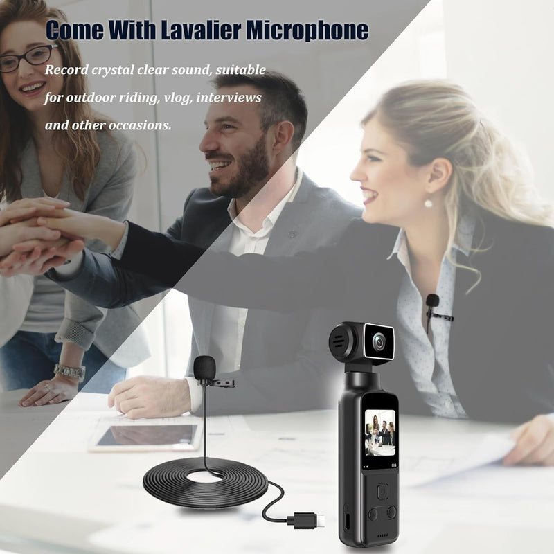 4K Pocket Body Camera with Audio & Video Recording, EIS Stabilization | 270° Rotating Len, Handheld POV Cameras with External Microphone, Vlogging Camera for Travel, Meeting, Daily Use(32GB)