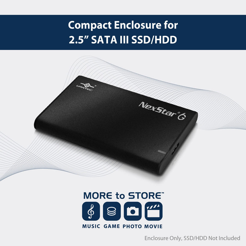 NexStar 6G, 2.5” SATA III to USB 3.2 Gen1 External SSD/HDD Enclosure, ID: Black