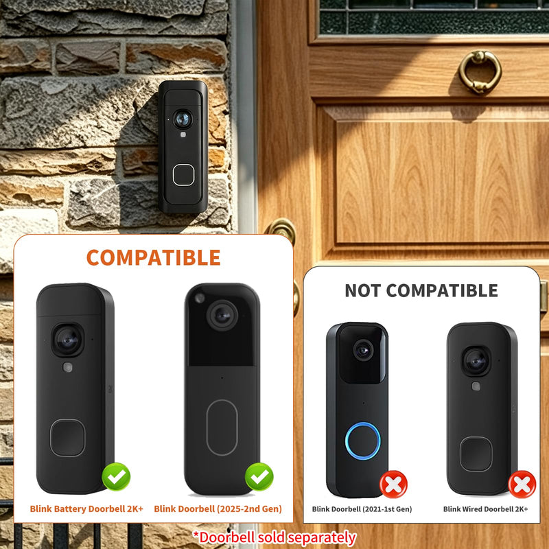 No Drill Doorbell Mount Compatible with Blink Battery Doorbell 2K+, Anti-Theft Doorbell Holder for Apartment Door, Full Cover Adhesive Mounting Bracket Accessories for Home