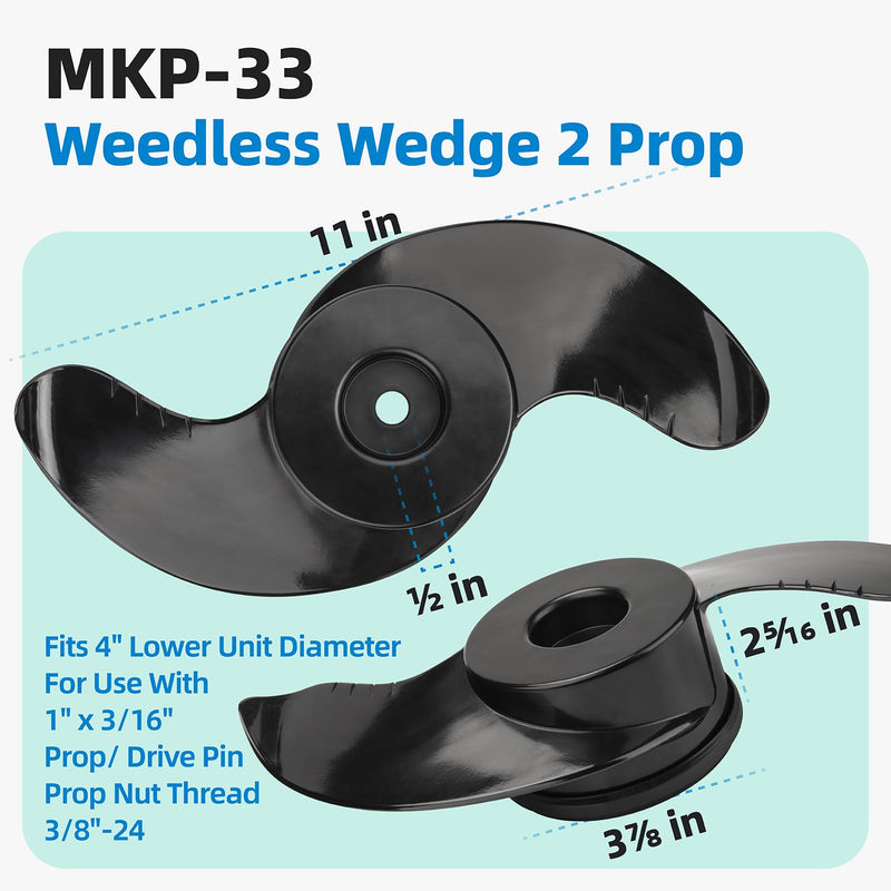 MKP-33 Trolling Motor Prop Fit for Minn Kota, MKP-33 Weedless Wedge 2 Prop Fits 4" Motor Diameters, 1865018 Replace 1378132 Prop Kit, Trolling Motor Replacement Parts