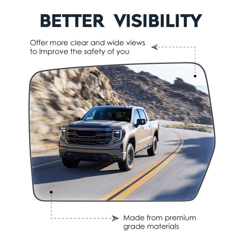 Driver Left Side Heated Mirror Glass Compatible with 2004-2014 Ford F-150, Side View Exterior Mirror with Rear Holder, Replacement for 4L3Z-17K707-DB Driver Side(Left)