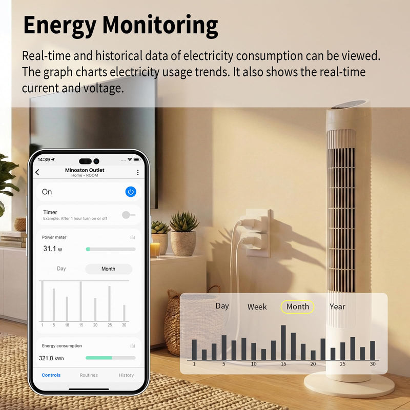 Minoston Zwave Plug, 800 Series with Energy Monitoring, Power Meter Z-Wave Outlet Switch, Z-Wave hub Required, Work with SmartThings, Wink, Vera, Z-Box Hub, Home Assistant (MP31ZP) LR 800S Energy Monitor Plug