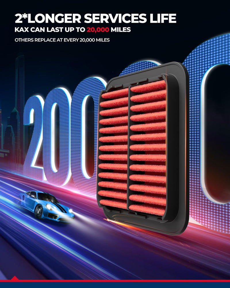 KAX Premium Engine Air Filter, GAF059 (CA10348) Replacement for Jeep Wrangler V6 2007 2008 2009 2010 2011 2012 2013 2014 2015 2016 2017, Wrangler JK 2018, 200% Longer Life CA10348