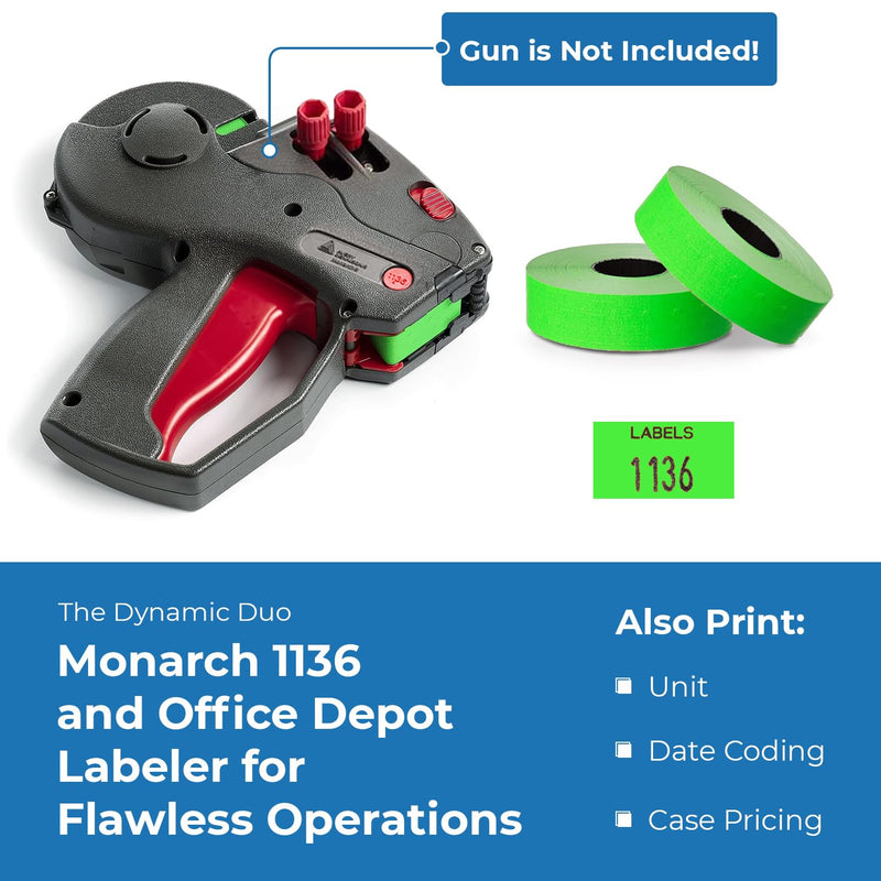 1136 Green Monarch Labels, 8 Rolls, 14,000 Two line Labels