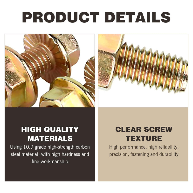 10 PCS Exhaust Manifold Bolts, Hexagonal Flange Nut Screw Anti-slip Fasteners, Carbon Steel Anti-rust Automobile Repair Accessories, Universal for Most Cars Modification Retainer (Gold)