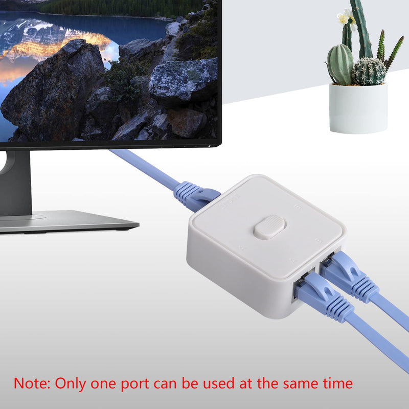 CERRXIAN Network Switch 2 Ports ,RJ45 Network Key-Press Switch Splitter Selector Box ,100M 2-in 1-Out or 1-in 2-Out 2 Port Network Hub (White) White