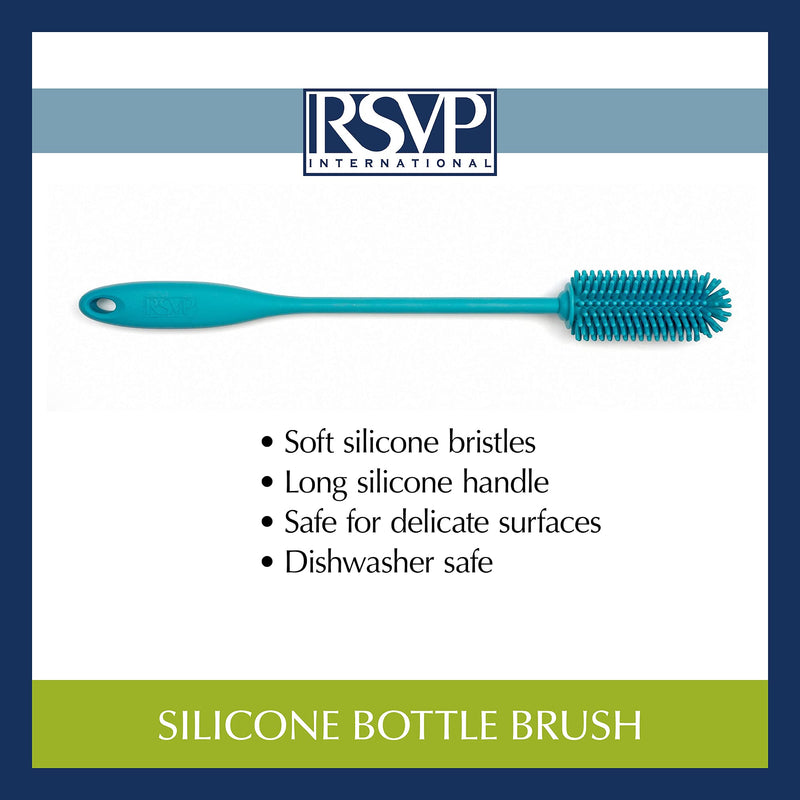 RSVP International Kitchen Scrubber Collection Dishwasher Safe, Silicone Bottle Brush, 12.5", Turquoise Silicone Bottle Brush, 12.5"