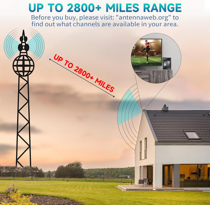 2025 Ultra HD Antenna: 2800+ Mile Range for Local Channels, Supports 8K/4K with Signal Booster & 25FT Cable. Indoor/Outdoor Use for All Smart TVs.