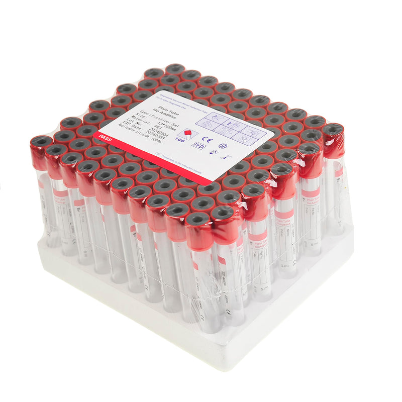 Veterinary Lab Vacuum Blood Collection Coagulation Tubes No Additive Tube Blood Collection Tube Pet Supplies, 5ml Red 100pcs 5 ML 100