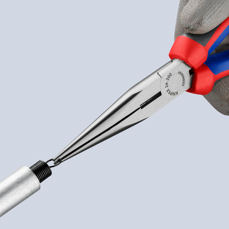 KNIPEX Tools - Long Nose Pliers With Cutter, Multi-Component (2612200), Multi-Colour, 8 inches Comfort Grip