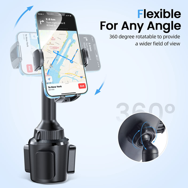 APPS2Car 15W Qi Fast Wireless Car Charger Solid Cup Holder Phone Mount | Quick Extension Adjustable Long Arm & 360° Rotation, Fits 3"–4" Round Cup Holders, Works with Cases ≤ 4 mm