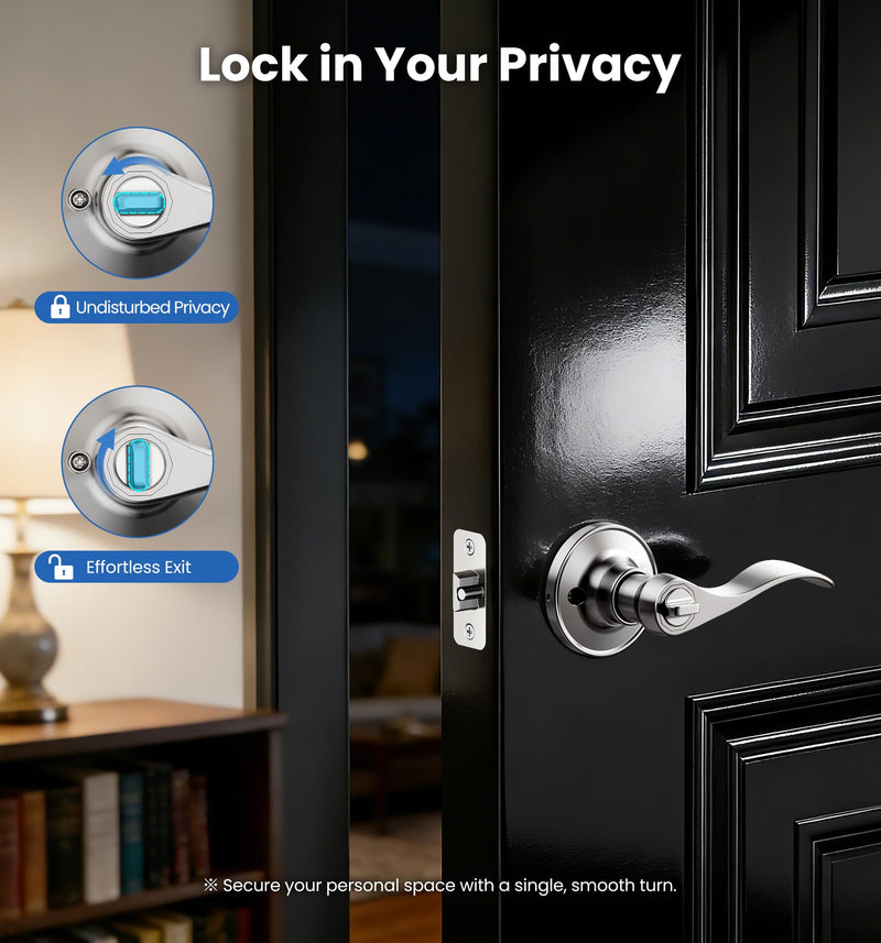Veise Keyed Entry Door Lever, Wave Handle Lock for Exterior & Interior Door, Door Knobs with Lock and Key, Rust-Proof Bedroom Door Lock, Zinc Alloy Right Left Handed, Satin Nickel 1