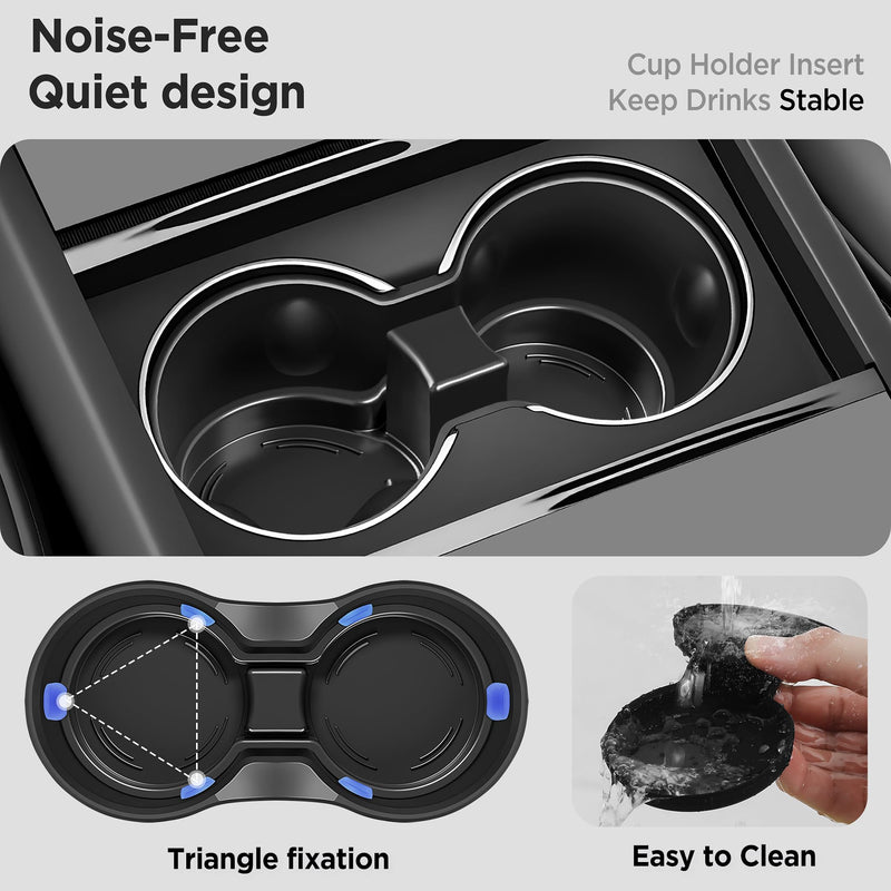 Center Console Organizer Tray for Tesla Model Y Juniper Accessories 2025 2026/For Tesla Model 3 Highland Accessories 2024 2025 2026 [Slide Smoothly/US Patent] Cup Holder Matte Black
