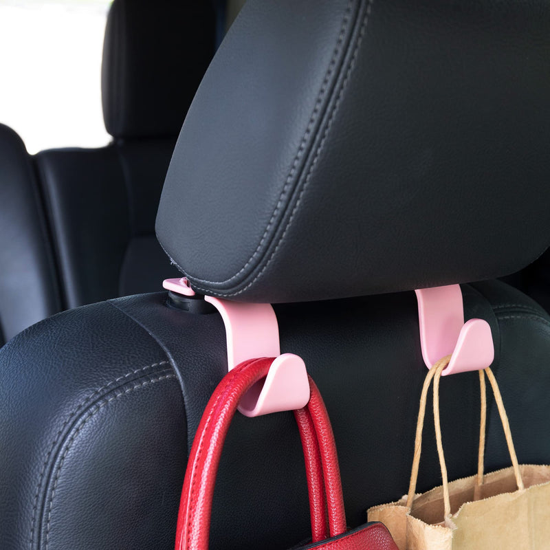 Amooca Car Seat Headrest Hook 4 Pack Hanger Storage Organizer Universal for Handbag Purse Coat Universal fit Vehicle Car Pink with Clip