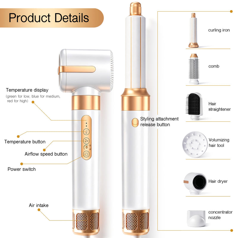 7-in-1 Hot Air Styler Set – 1400W Hair Dryer with Rotating Styling Brush for Straightening,Curling,Volumising & Smoothing – At-Home Salon Hair Kit for All Hair Types, Ideal Gift