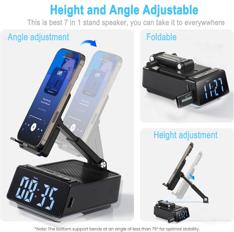 Gifts for Father & Men Who Have Everything, Bluetooth Speaker Phone Stand, Dual Alarm & RGB Light, Adjustable Foldable Charging Holder, Unique Birthday Gifts for Men, Women & Husband