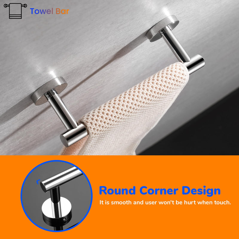 Miyili 9 Inches Hand Towel Bar Bathroom Towel Holder Kitchen Hanger SUS304 Stainless Steel Wall Mount, Polished Finish, A01C23A