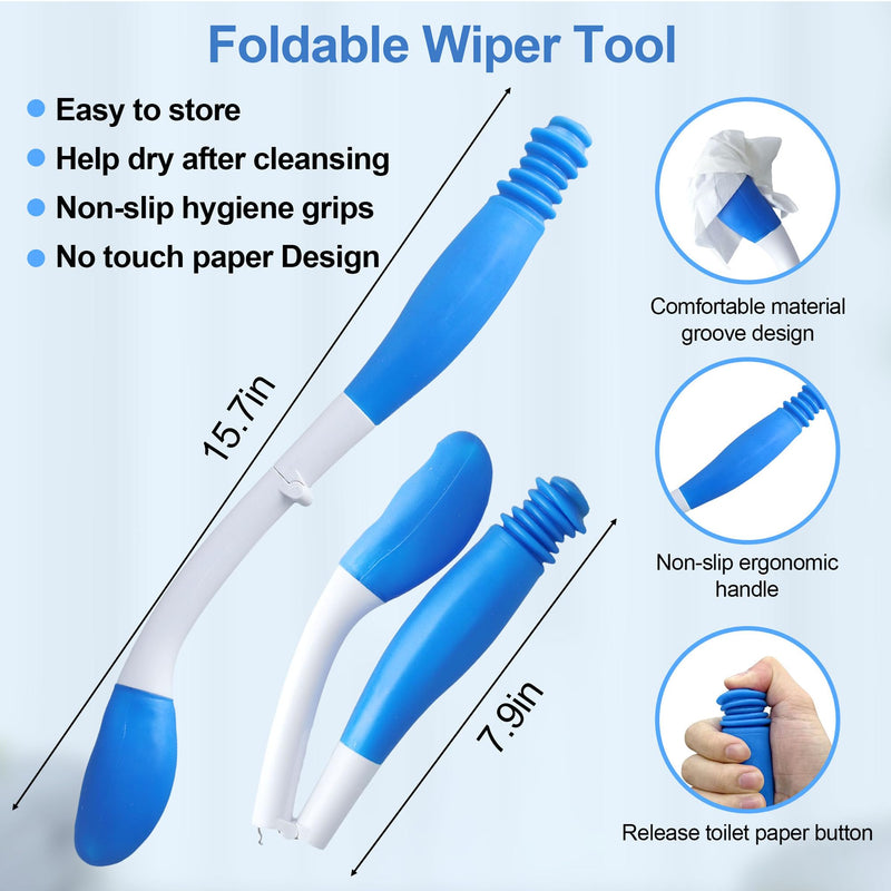 Electric Portable Bidet Toilet Aids Wiper Tool Set, White | 2-in-1 travel hygiene kit 15.7" extended length wiping tools 1600mAh Long-lasting Battery USB-C Rechargable IPX7 Waterproof