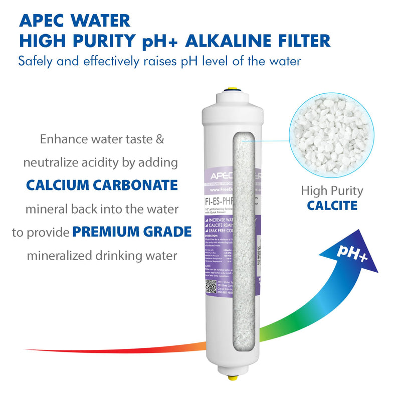 APEC Water Systems PHPLUSKIT-38 10" US Made Alkaline High Purity pH+ Calcium Carbonate Inline Filter Kit with 3/8" D Tubing Quick Connect