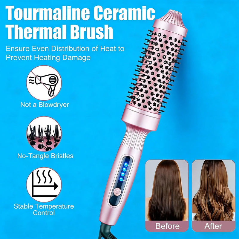  [AUSTRALIA] - Thermal Brush 38mm Heated Hot Brush, Ceramic Tourmaline Ionic Curling Iron for Voluminous Curls & Smooth Hair, Dual Voltage