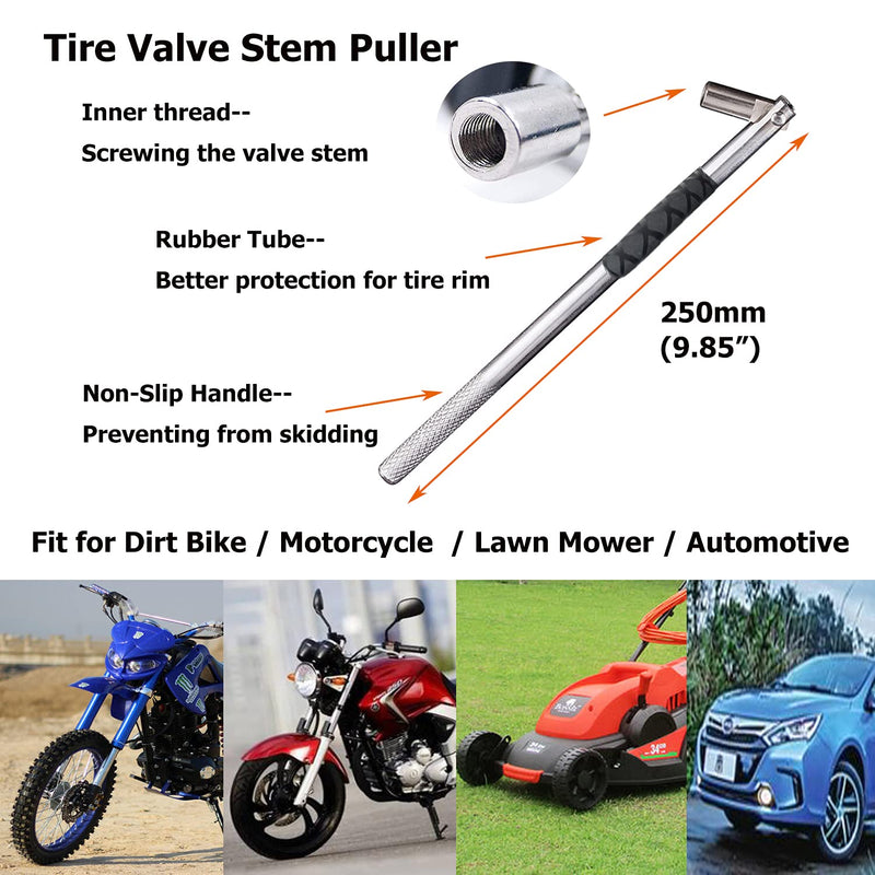 Dr.Roc Tire Valve Stem Puller Tools Set –1 x Valve Stem Installer, 10 x Brass and Ozone Resistant EPDM Snap-in Tire Valve Stem with Valve Cores (6 x TR412,4 x TR413), 1 x Valve Core Remover