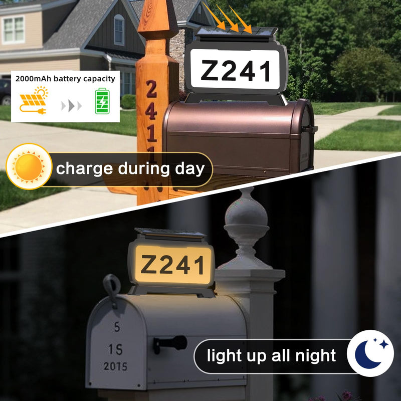 Solar Address Sign, Mailbox Numbers with 3 Mount Options, House Number Sign with 3 Color Options, IP54 Waterproof Solar House Numbers for Outside, Light on One Side, Only Lighted Plaque, Not Mailbox