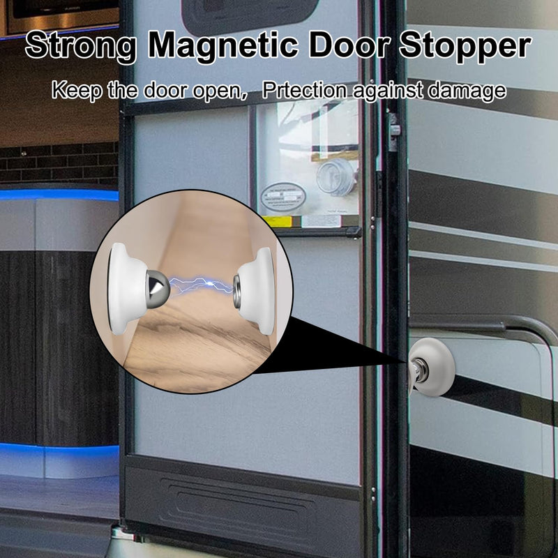  [AUSTRALIA] - 2 Pcs RV Door Holder Magnetic Baggage Door Catch Latch to Keep Door Open, RV Door Stopper for Motorhome Travel,Travel Trailers, Camper (White) White