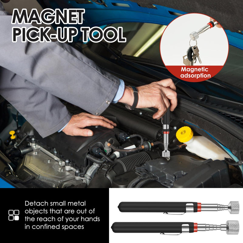16Pcs Telescoping Magnetic Pickup Tool Set, 1.5/3/10/15 LB Extendable Magnet Stick to 30.6 in - Grab Screws Bolts Nails in Tight Spots, Stainless Steel Grabber Retrieval Tool for Mechanics & Sewing 16