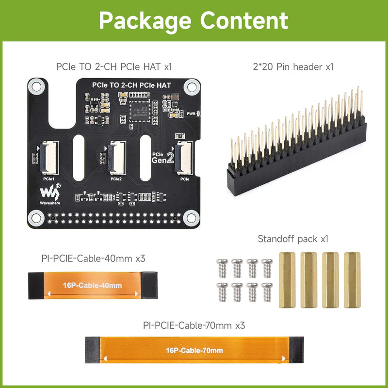 Waveshare 2-Ch PCIe FFC Adapter Board, Compatible with Raspberry Pi 5,Expands The PCIe Interface of The Pi 5 to 2-Ch PCIe FFC Connectors, Supports Stacking Multiple PCIe Hats